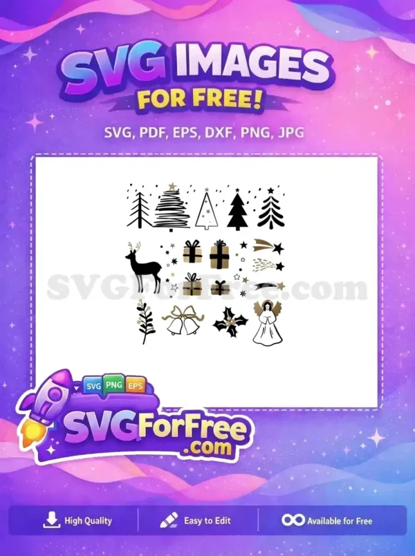 Free Golden Christmas Trees Free Reindeer Bells Holiday Free SVG