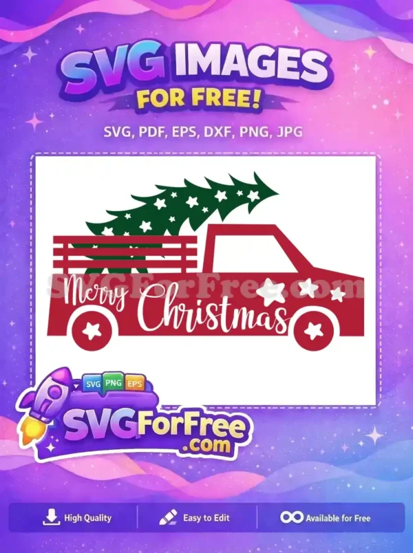 Free Truck Tree Stars Free Merry Christmas Scene Free SVG