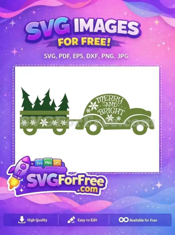 Free Christmas Tree Free Wagon Merry and Bright Free SVG