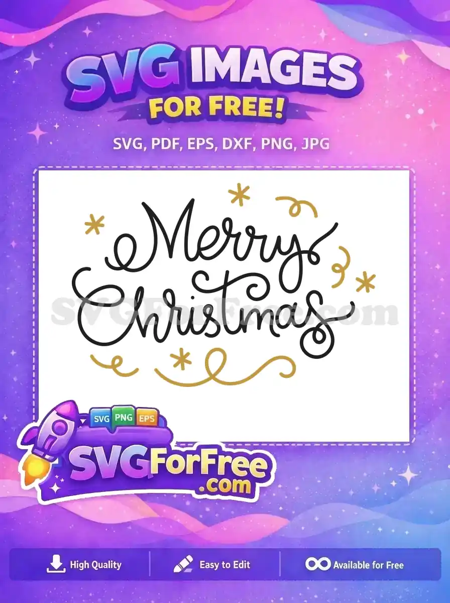 Free Black Script Free Gold Accents Merry Christmas Free SVG