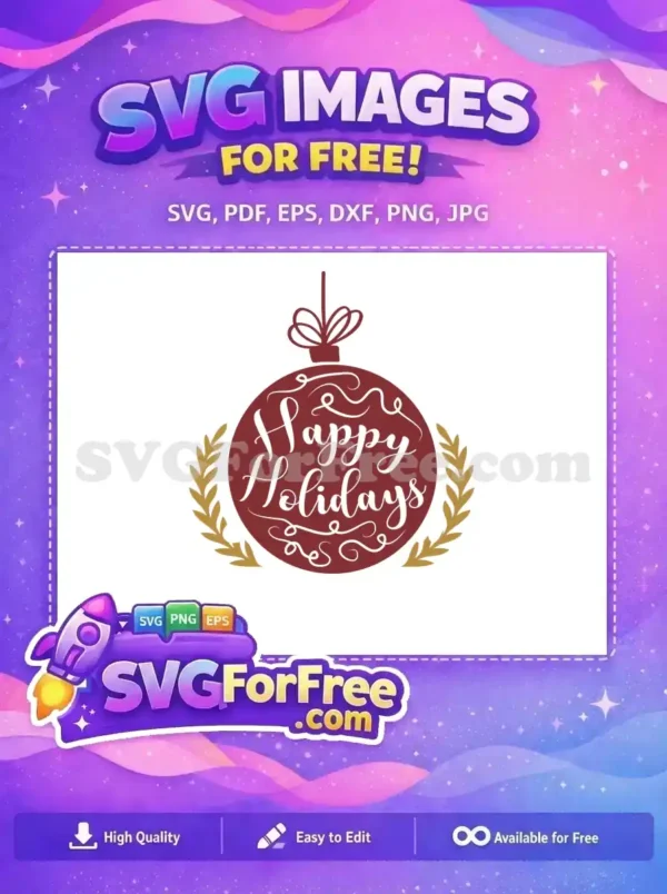 Free Maroon Ornament Free Olive Branch Happy Holidays Free SVG