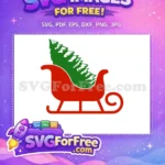 Free Red Sleigh Free Green Tree Christmas Holiday Free SVG - Instant Download