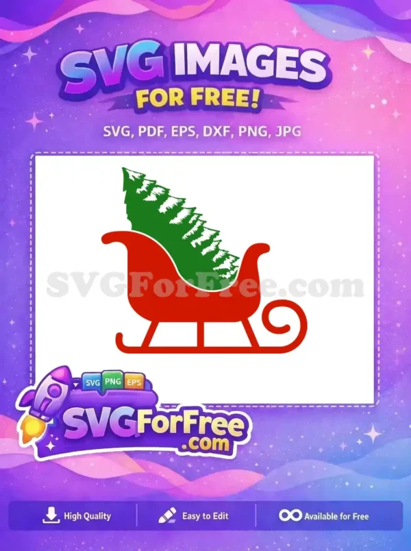 Free Red Sleigh Free Green Tree Christmas Holiday Free SVG