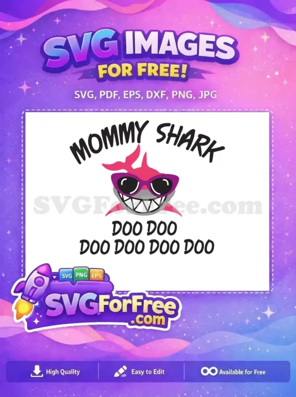 Free Pink Mommy Shark with Purple Glasses Free Doo Doo Song Free SVG