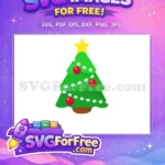 Free Green Tree Red Ornaments Free White Lights Christmas Free SVG - Instant Download