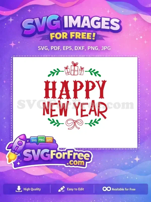 Free Red Presents Free Green Leaves Happy New Year Free SVG 1