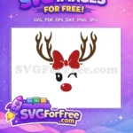 Free Winking Rudolph Free Bow Antlers Christmas Free SVG - Instant Download