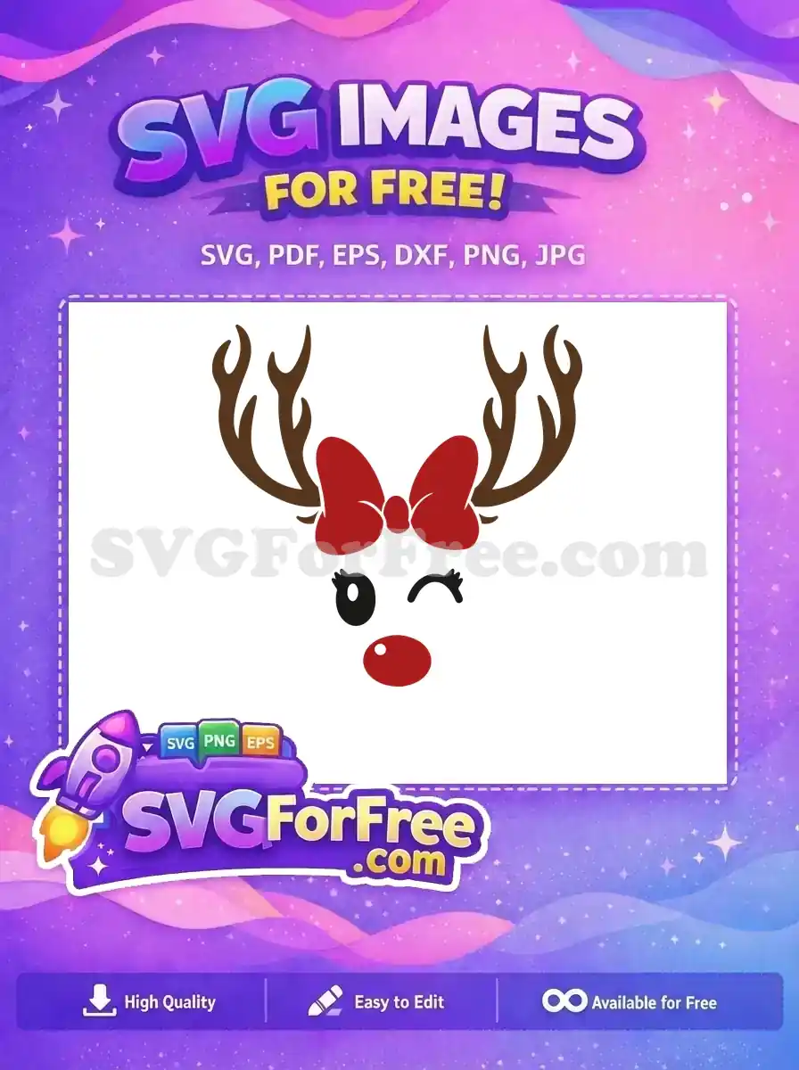 Free Winking Rudolph Free Bow Antlers Christmas Free SVG
