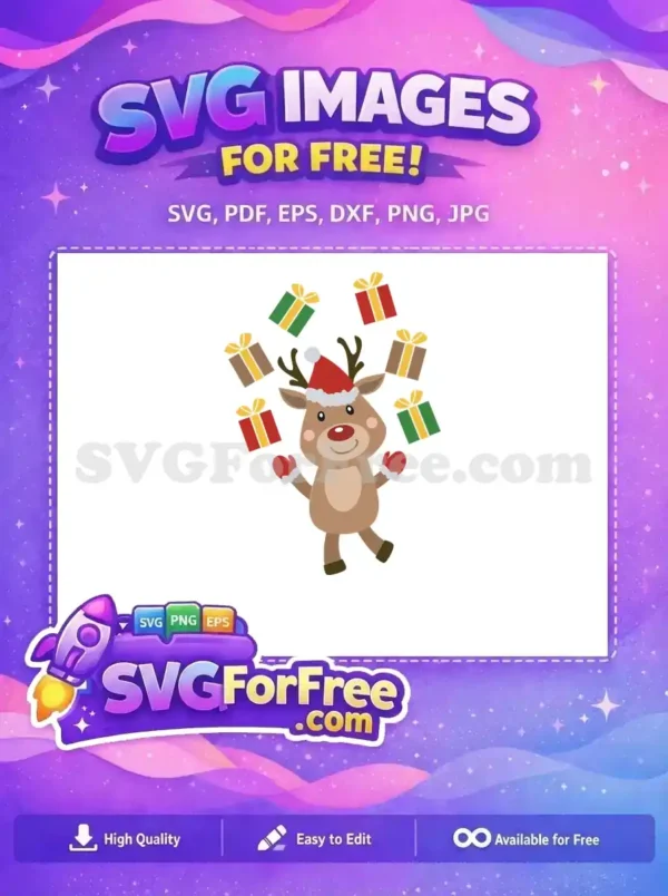 Free Cute Reindeer Free Juggling Presents Christmas Free SVG