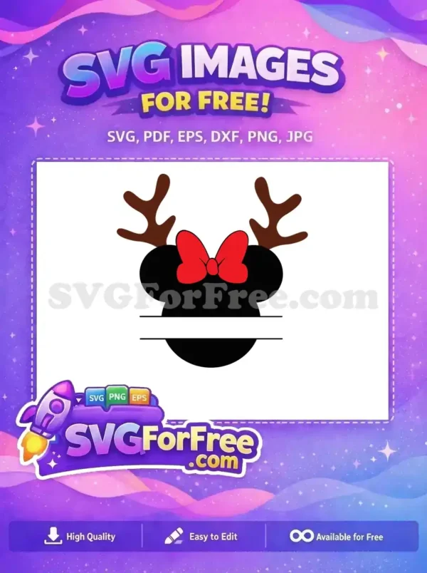 Free Black Minnie Reindeer Free Red Bow Christmas Free SVG