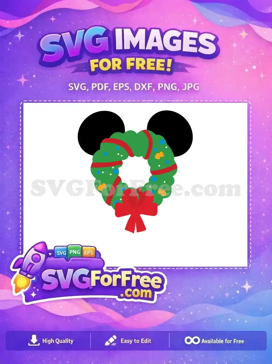 Free Mickey Wreath Free Red Bow Christmas Holidays Free SVG