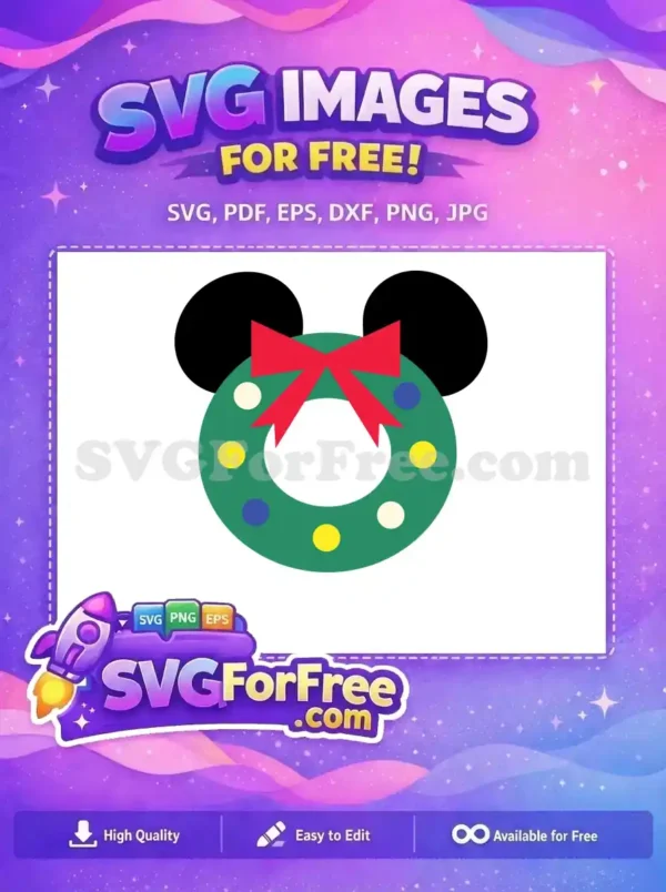 Free Mickey Christmas Wreath Free Red Bow Holidays Free SVG