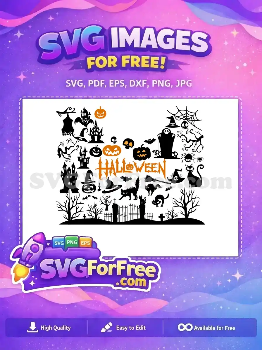 Free Halloween Night Scene Free Black Cats Silhouettes Free SVG