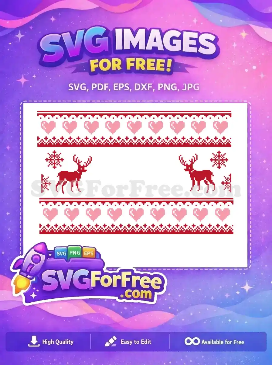 Free Pixelated Reindeer Free Pink Hearts Christmas Pattern Free SVG