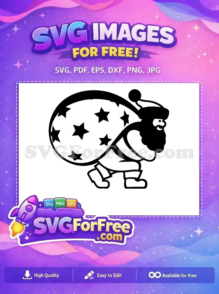Free Santa Star Sack Free Holiday Black White Free SVG