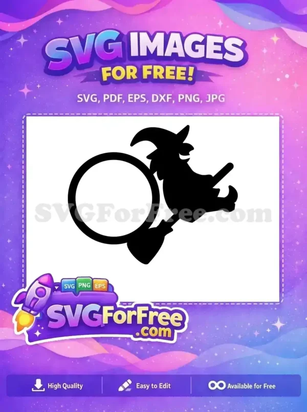 Free Silhouette Witch Free Circle Frame Halloween Free SVG