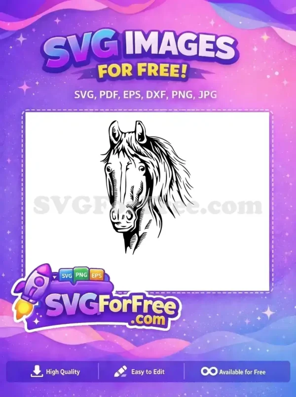 Free Black Mane Free Detailed Face Horse Silhouette Free SVG