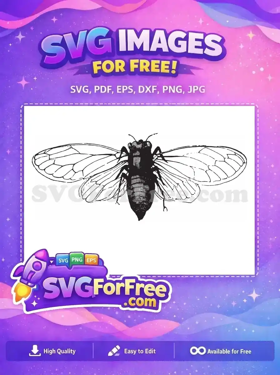 Free Detailed Wings Free Insect Etching Cicada Free SVG