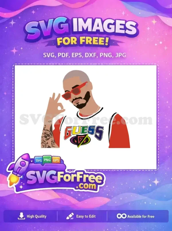 Free Red Glasses Free Guess Shirt J Balvin Free SVG