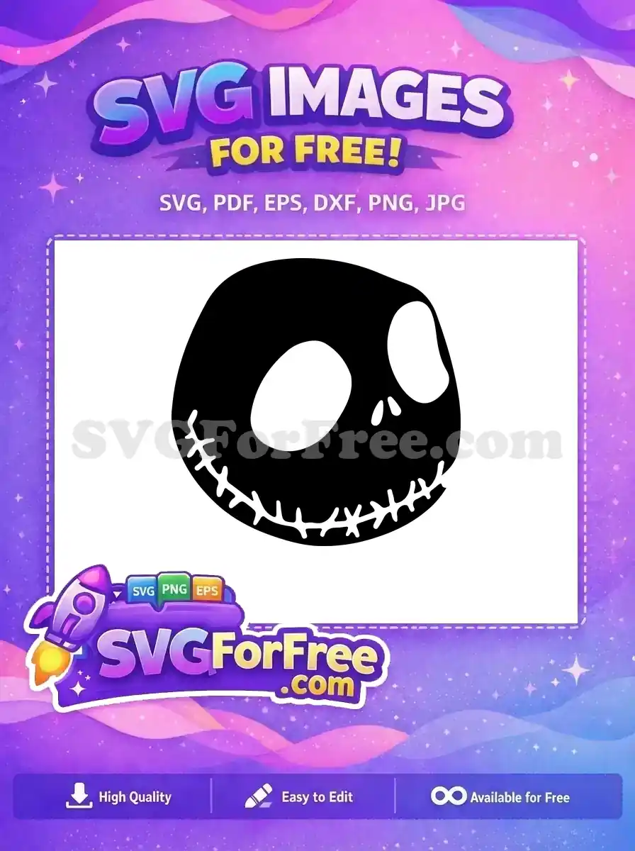 Free Black White Silhouette Free Stitched Smile Jack Skellington Free SVG