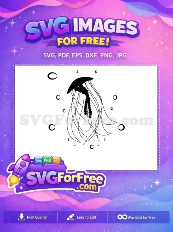 Free Black Tentacles Free Bubbles Undersea Jellyfish Free SVG