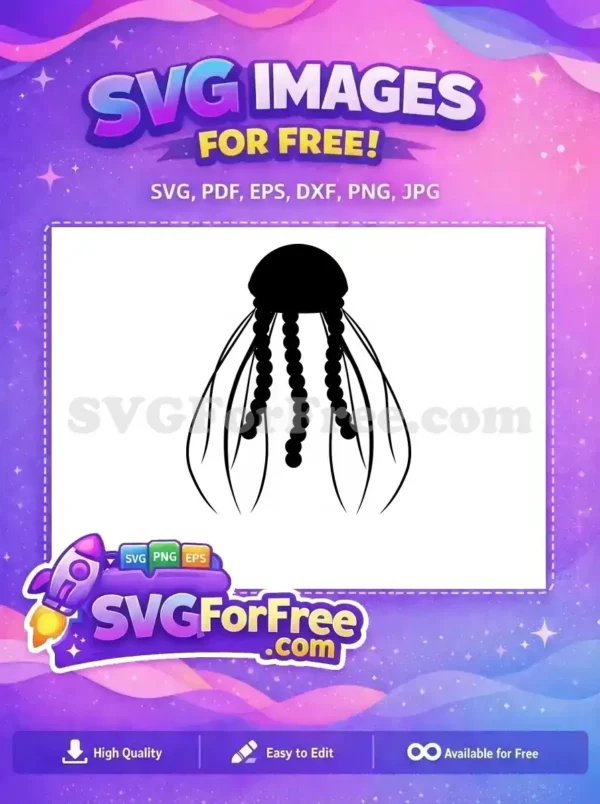 Free Black Jellyfish Head Free Tentacle String Undersea Free SVG