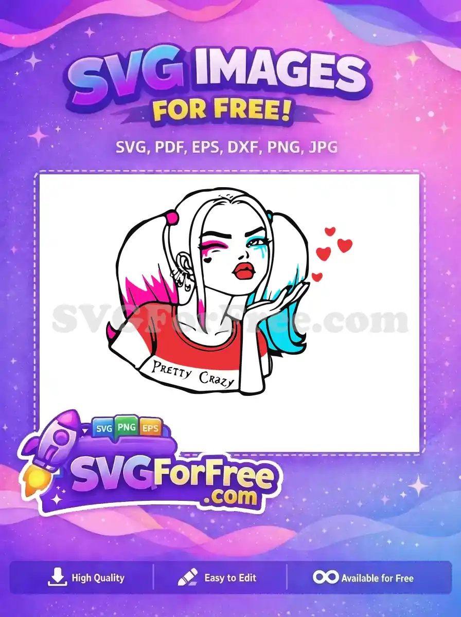 Free Pigtails Hearts Free Pretty Crazy Joker Free SVG