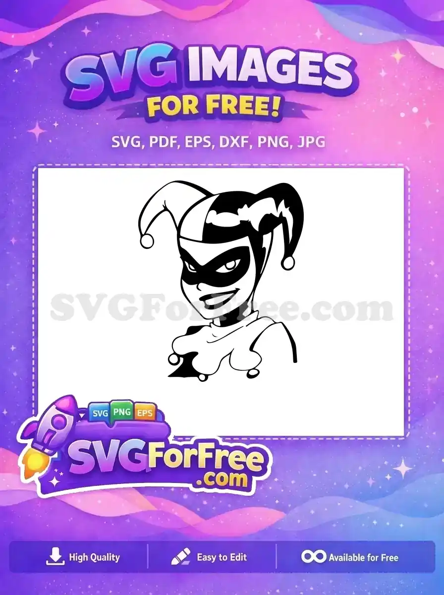 Free Smiling Harley Quinn Free Black Mask Joker Free SVG