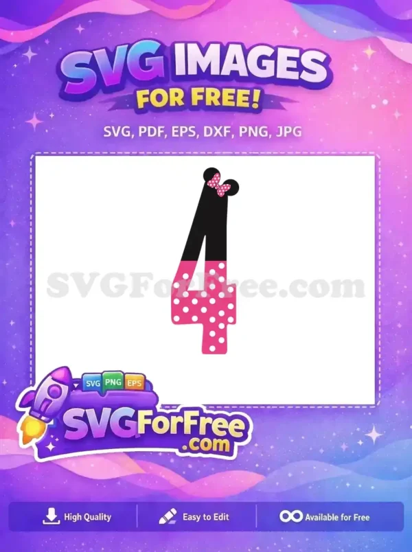Free Minnie Mouse Number Four Free Pink Polka Dots Free SVG