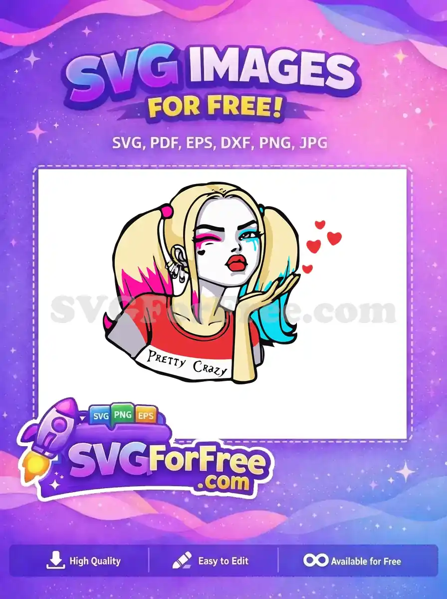 Free Winking Harley Quinn Free Blowing Kisses Suicide Squad Free SVG 1