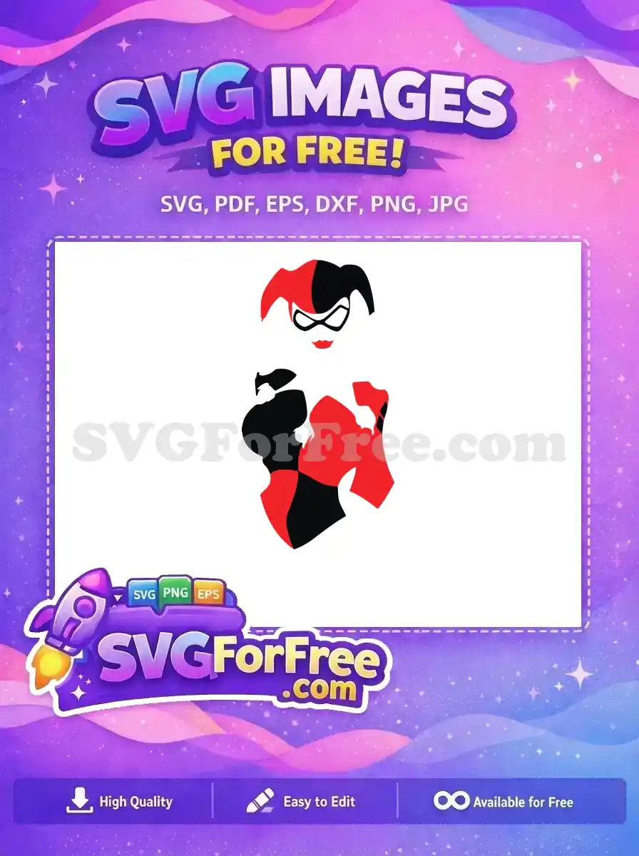Free Red Black Hair Free Masked Smile Harley Quinn Free SVG