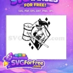 Free Classic Harley Quinn Mallet Free Black White Jester Joker Free SVG - Instant Download