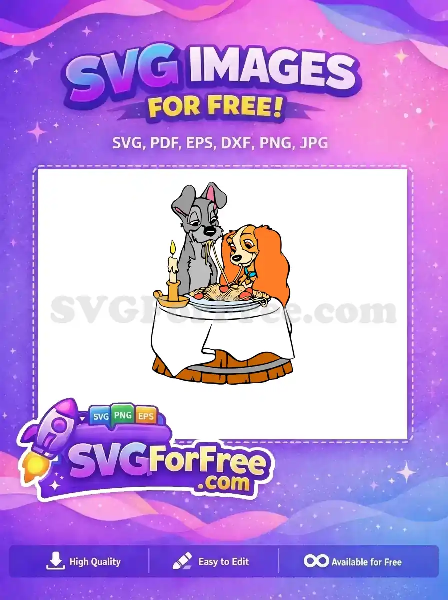 Free Spaghetti Kiss Free Candlelight Dinner Lady and Tramp Free SVG