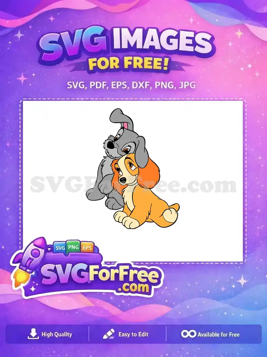 Free Tramp Hugging Free Lady Orange Brown Lady and Tramp Free SVG
