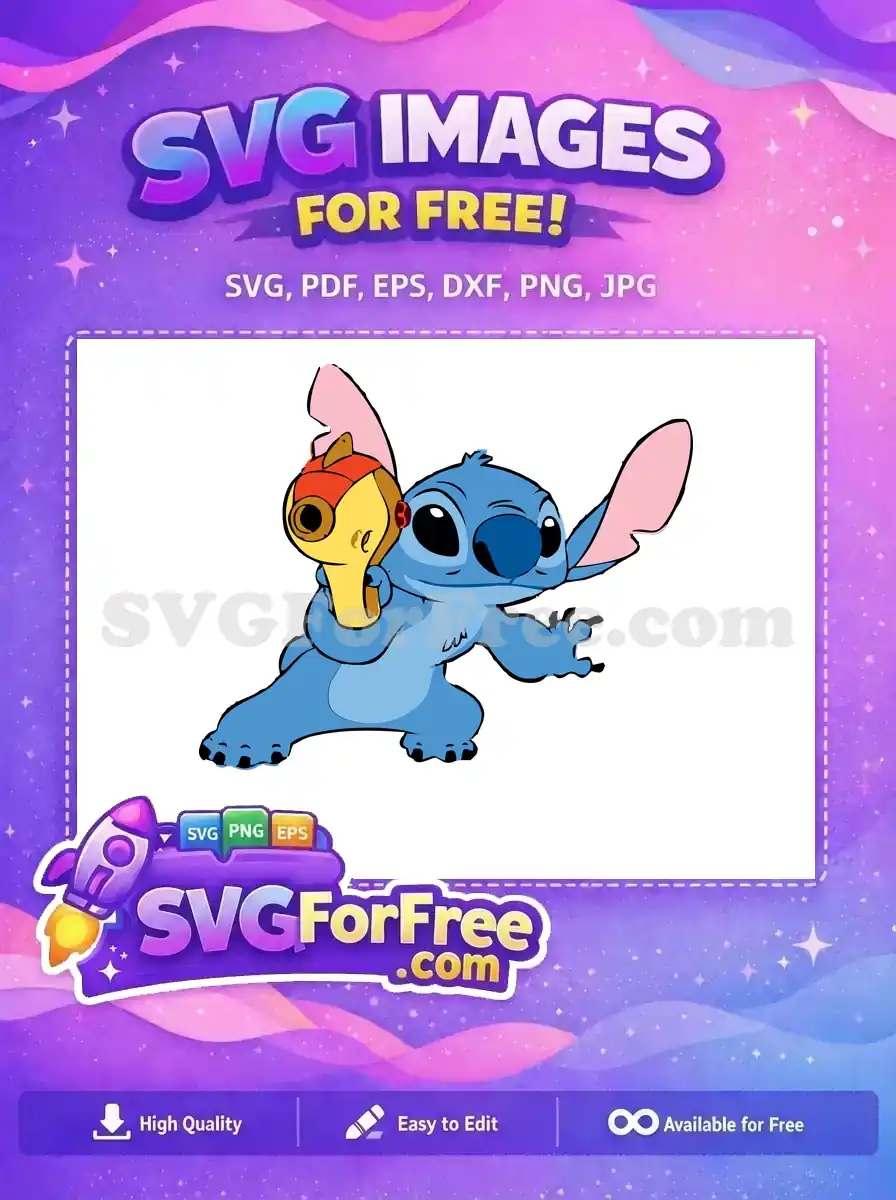 Free Blue Stitch Holding Gun Free Lilo and Stitch Free SVG 1