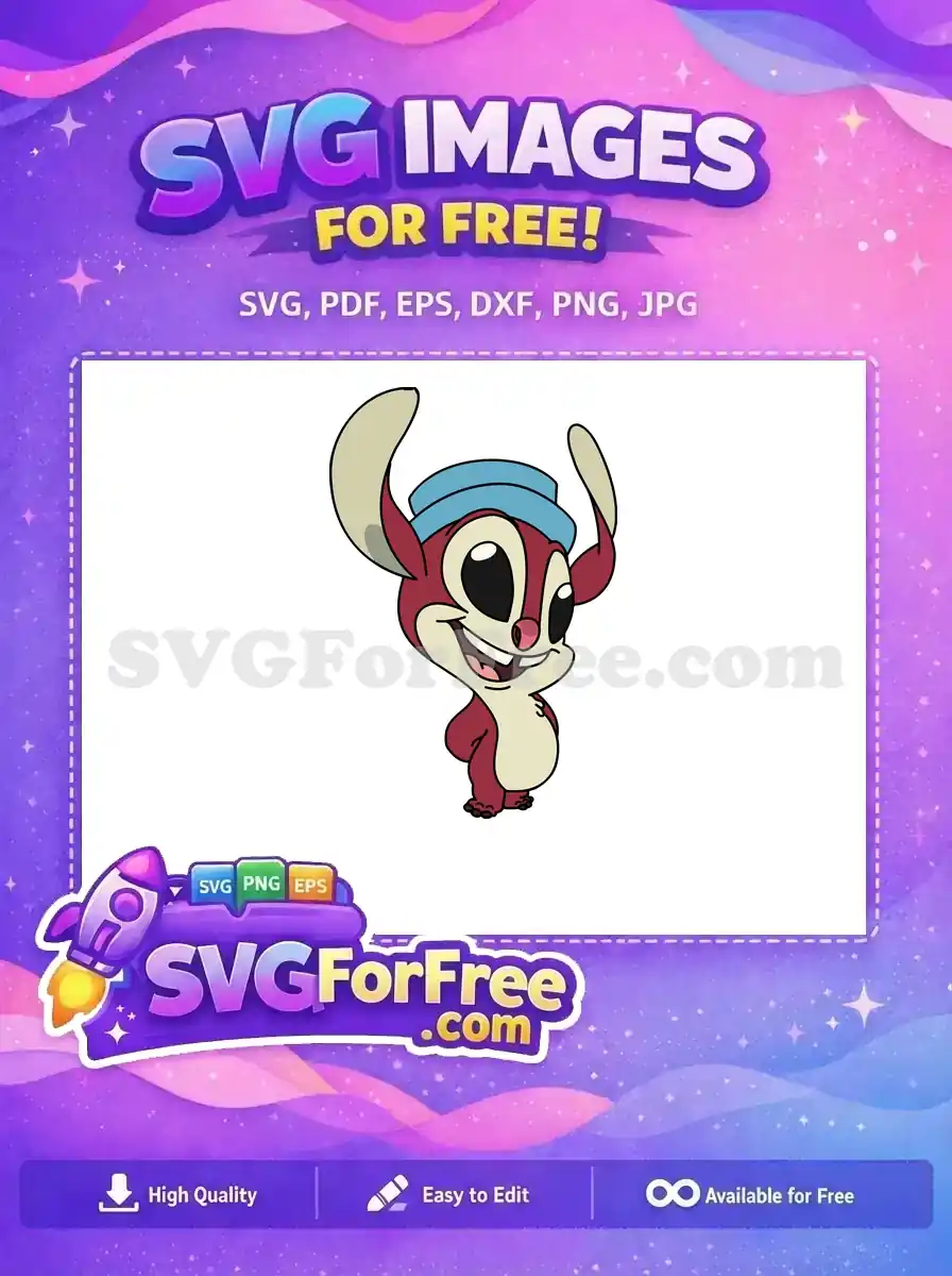Free Smiling Stitch Blue Hat Free Cute Pose Lilo Free SVG