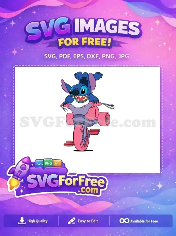 Free Blue Stitch Riding Pink Tricycle Free Lilo and Stitch Free SVG