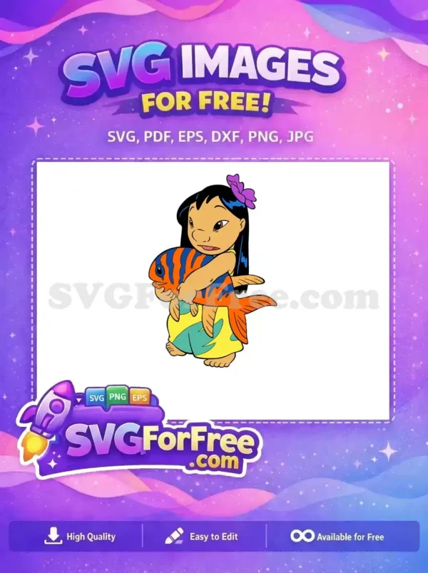 Free Lilo Holding Orange Fish Free Purple Flower Lilo and Stitch Free SVG 1