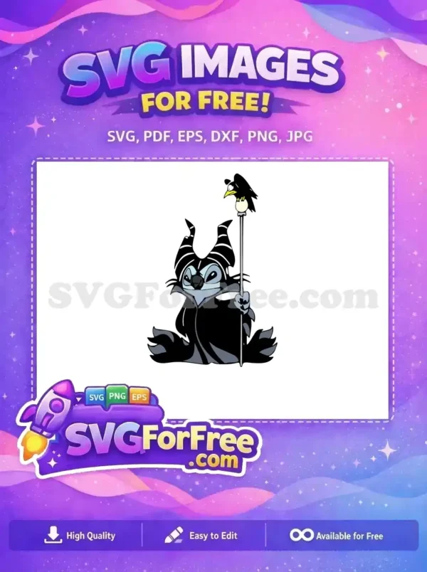 Free Stitch as Maleficent Free Bird on Staff Lilo Free SVG