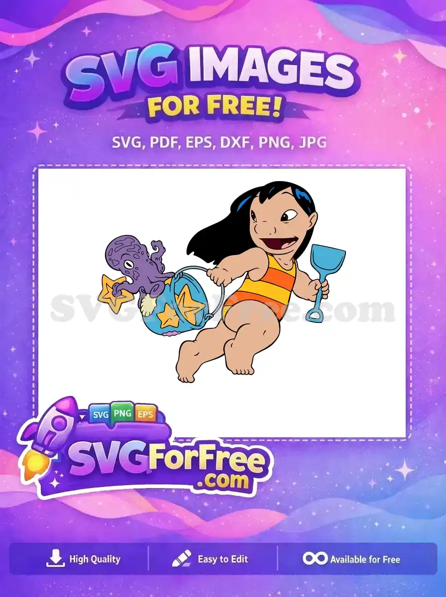 Free Smiling Lilo Free Octopus Starfish Bucket Lilo and Stitch Free SVG