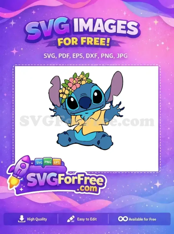 Free Smiling Stitch Free Flower Crown Lilo and Stitch Free SVG