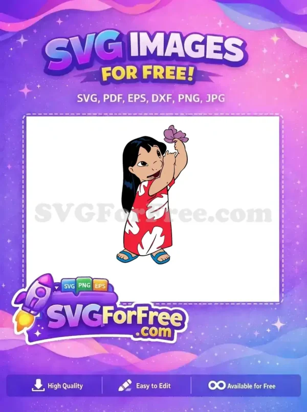 Free Smiling Lilo Free Holding Flower Lilo and Stitch Free SVG 2