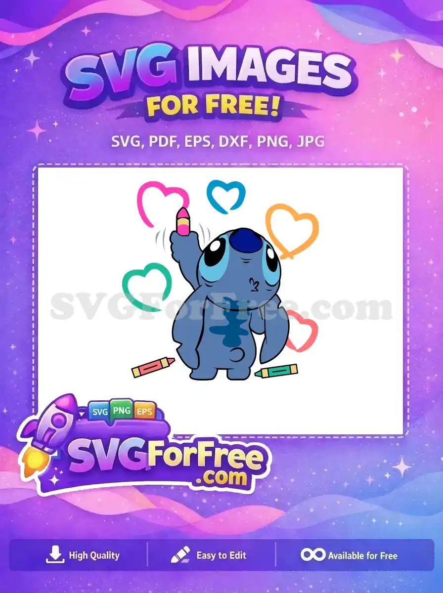 Free Crayon Drawing Free Colorful Hearts Lilo Stitch Free SVG