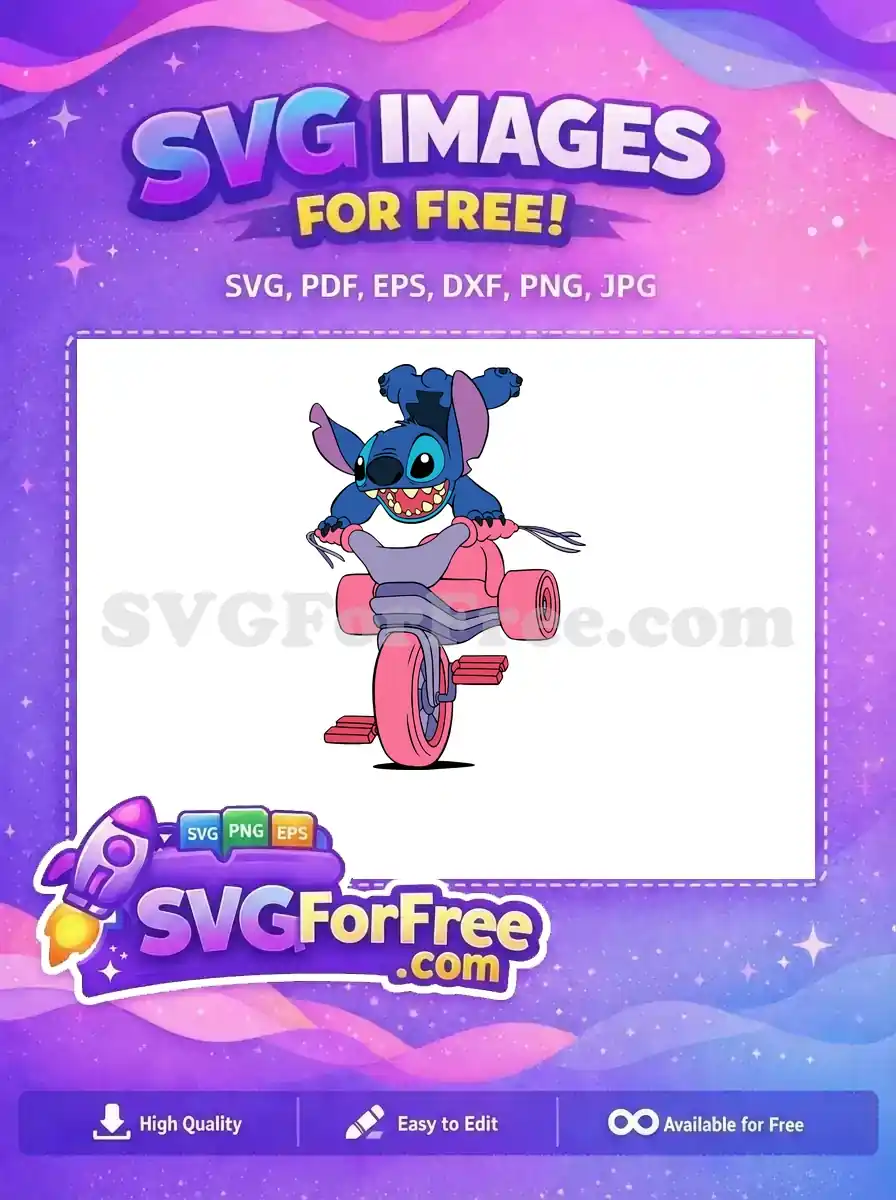 Free Blue Stitch on Tricycle Free Pink Wheels Lilo Free SVG