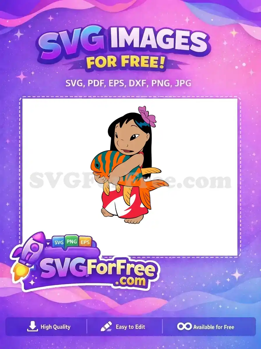Free Lilo Holding Orange Fish Free Purple Flower Lilo and Stitch Free SVG 2