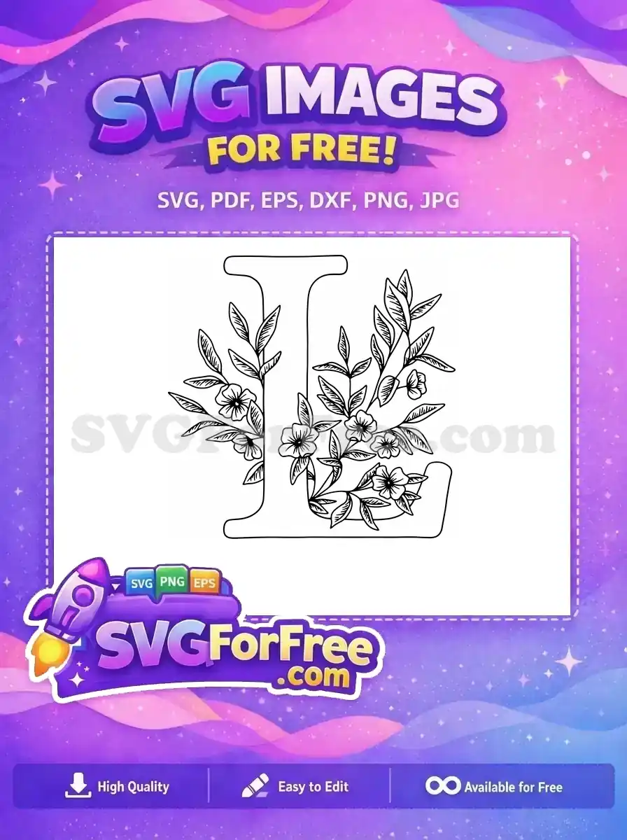 Free Floral Alphabets Free Line Art Flower Free SVG