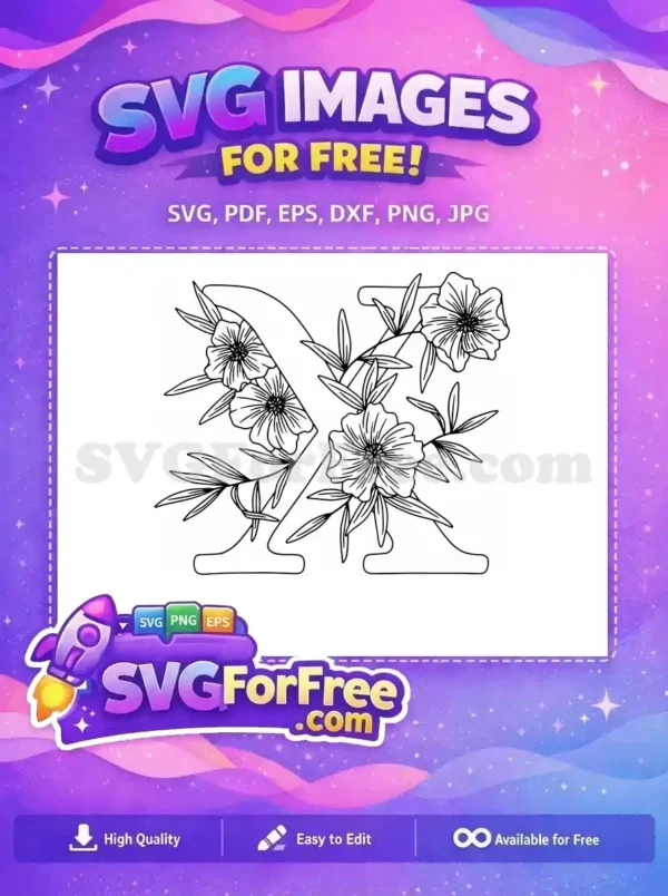 Free Line Art Alphabets Free Flower Design Free SVG 3