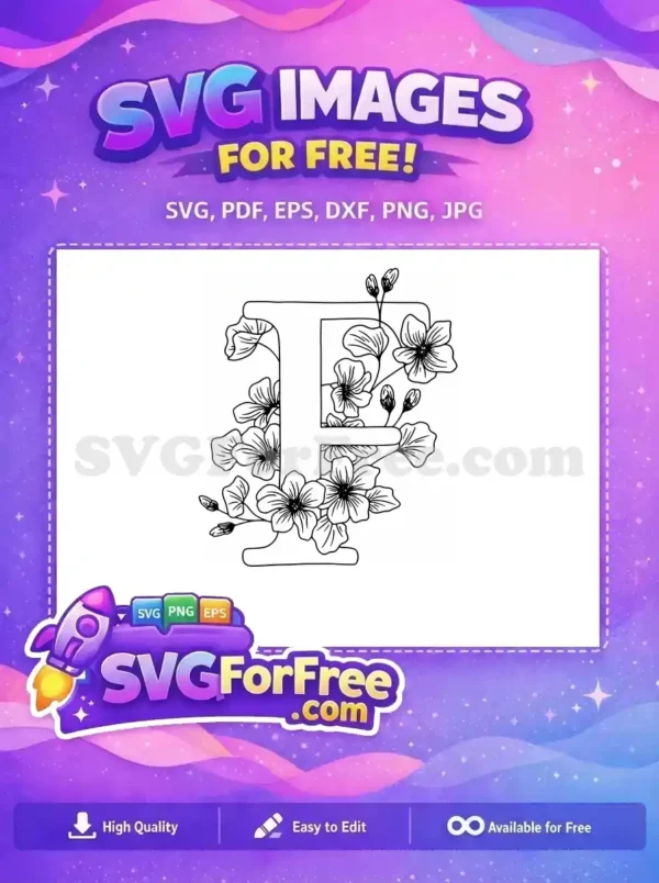 Free Line Art Alphabets Free Flower Design Initial Free SVG 9