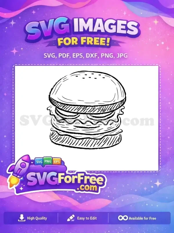 Free Detailed Layered Burger Free Line Art Food Free SVG
