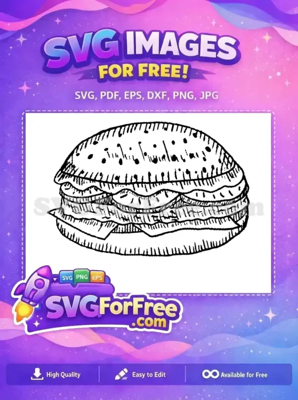 Free Detailed Condiment Free Line Art Burger Free SVG